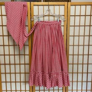 1990s - Adolfo at Saks Fifth Avenue - Red Checkered Gingham Skirt